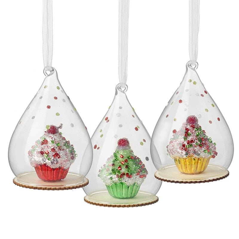 Heaven Sends Christmas Christmas Decorations Set of 3 Cupcakes in Domes Christmas Tree Decorations