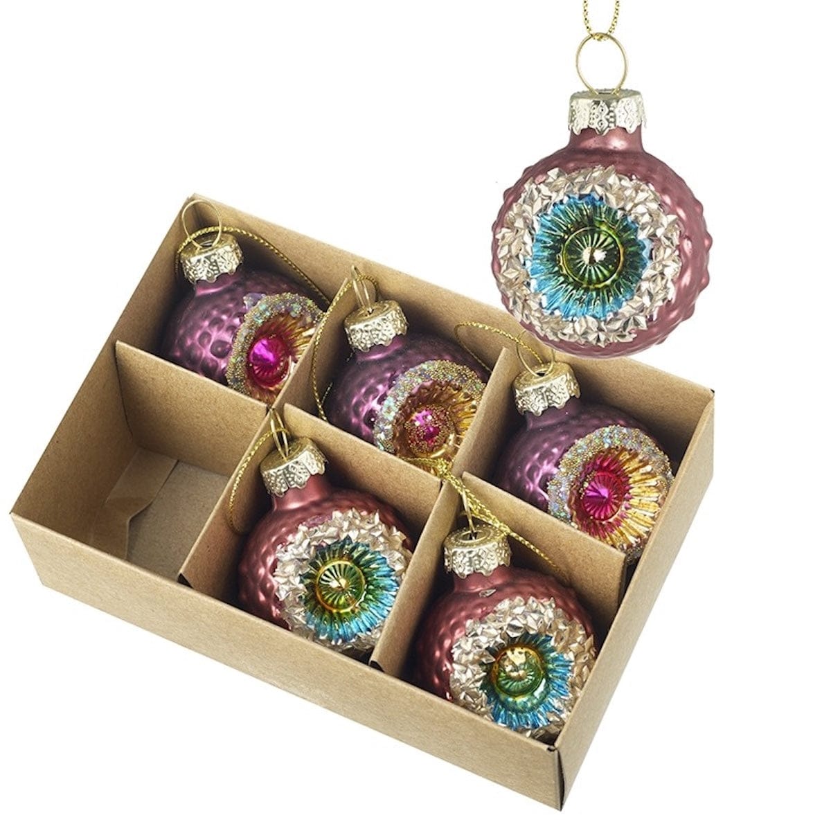 Heaven Sends Christmas Christmas Decorations Set of 6 Pink Ornate Christmas Tree Baubles