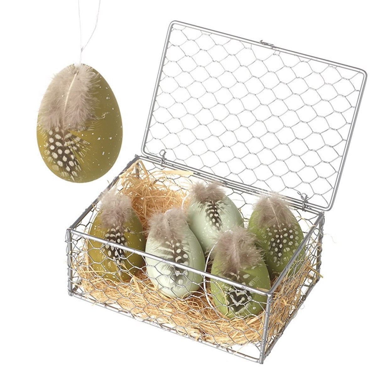 Heaven Sends Easter Decorations Eggs with Feathers in Crate Easter Decorations