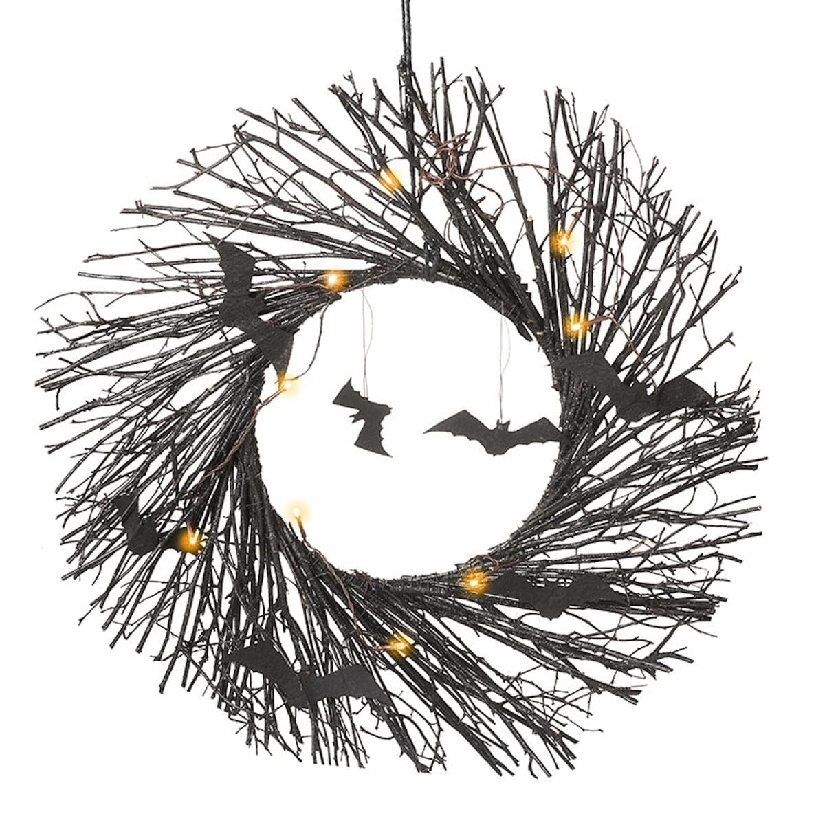 Heaven Sends Halloween Halloween Decoration Light Up Bat Design Twig Wreath Halloween Decoration