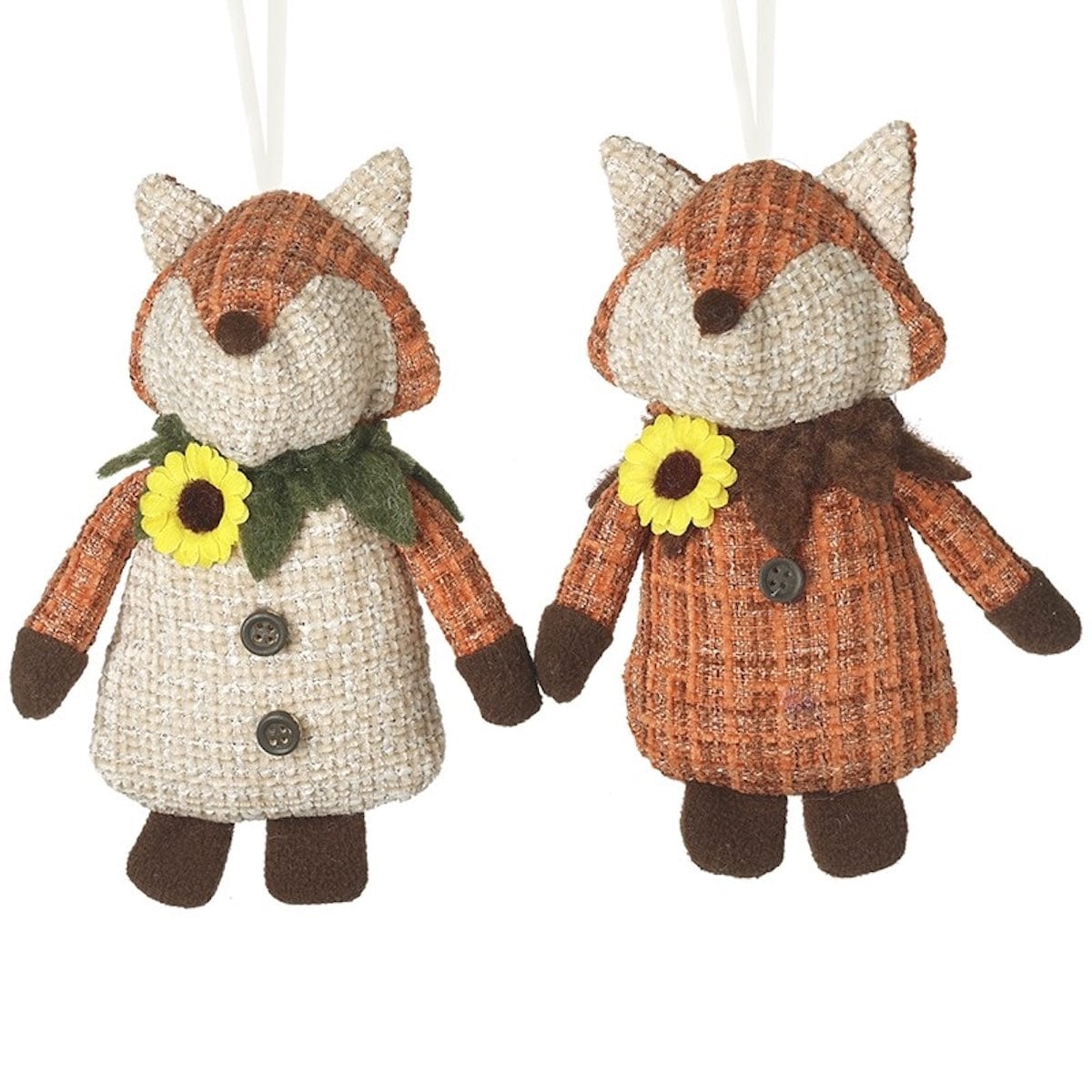 Heaven Sends Halloween Halloween Decoration Set of 2 Fabric Fox Decorations with Sunflower Detail
