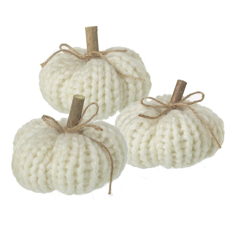 Heaven Sends Halloween Halloween Decoration Set of Three Cream Knitted Pumpkin Halloween Decorations
