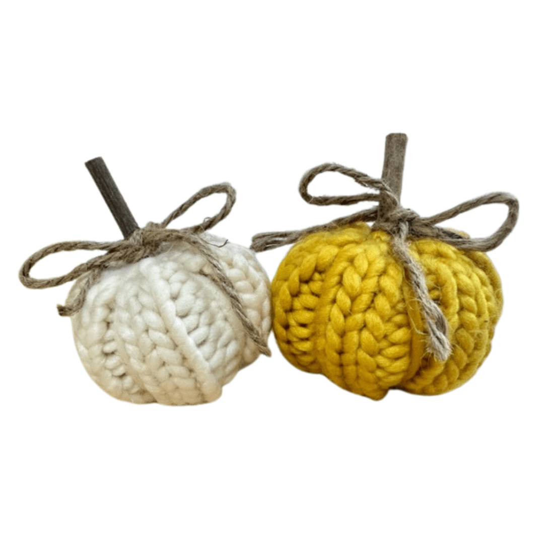 Heaven Sends Halloween Halloween Decoration Set of Two Cream and Yellow Knitted Pumpkin Halloween Decorations