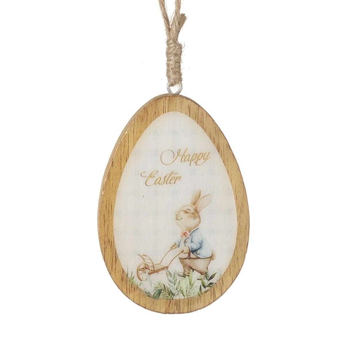 Large Wooden Egg with Rabbit Design Easter Decoration