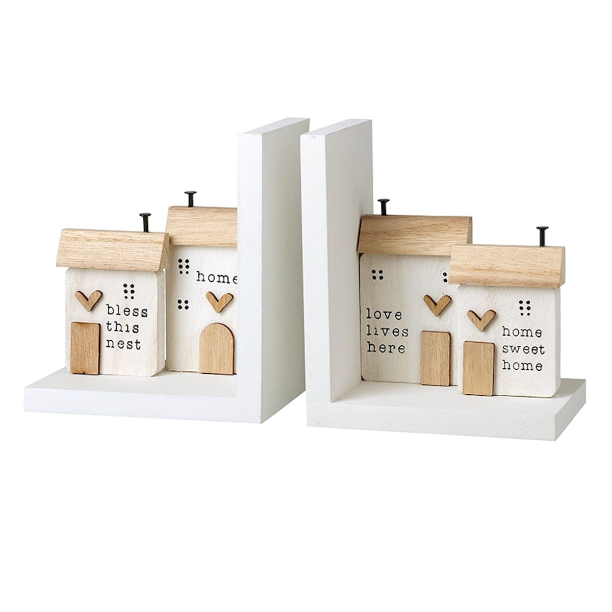 Heaven Sends Home accessories Rustic White Wooden House Bookends