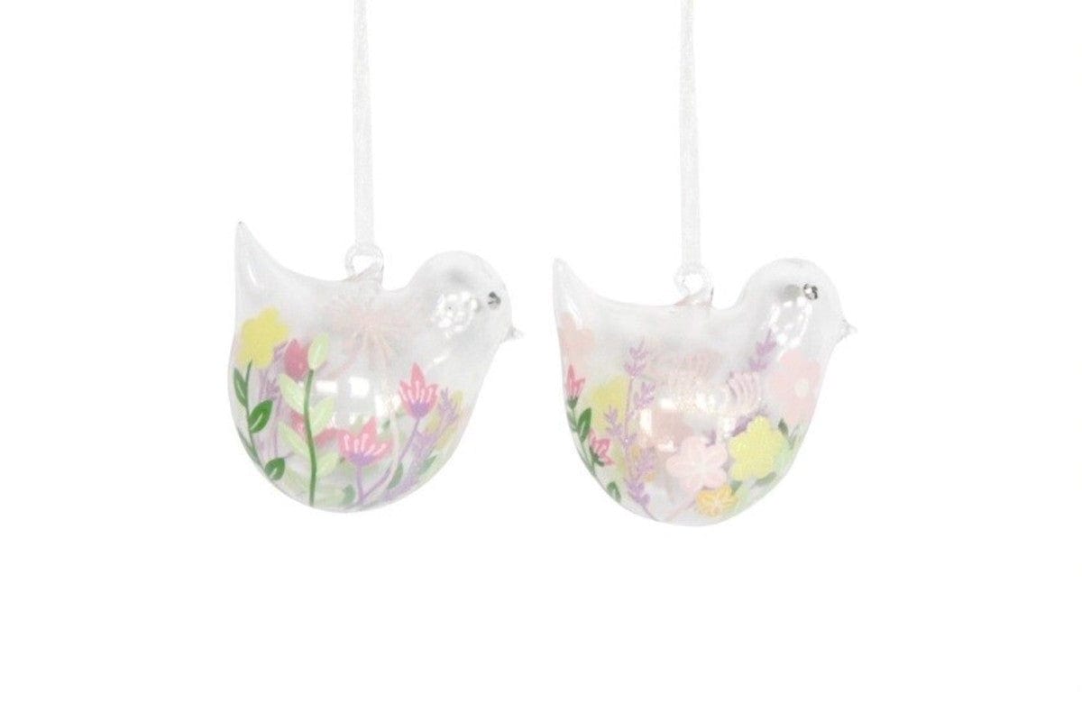 Heaven Sends Easter Decorations Set of 2 Glittery Floral Glass Bird Easter Decorations