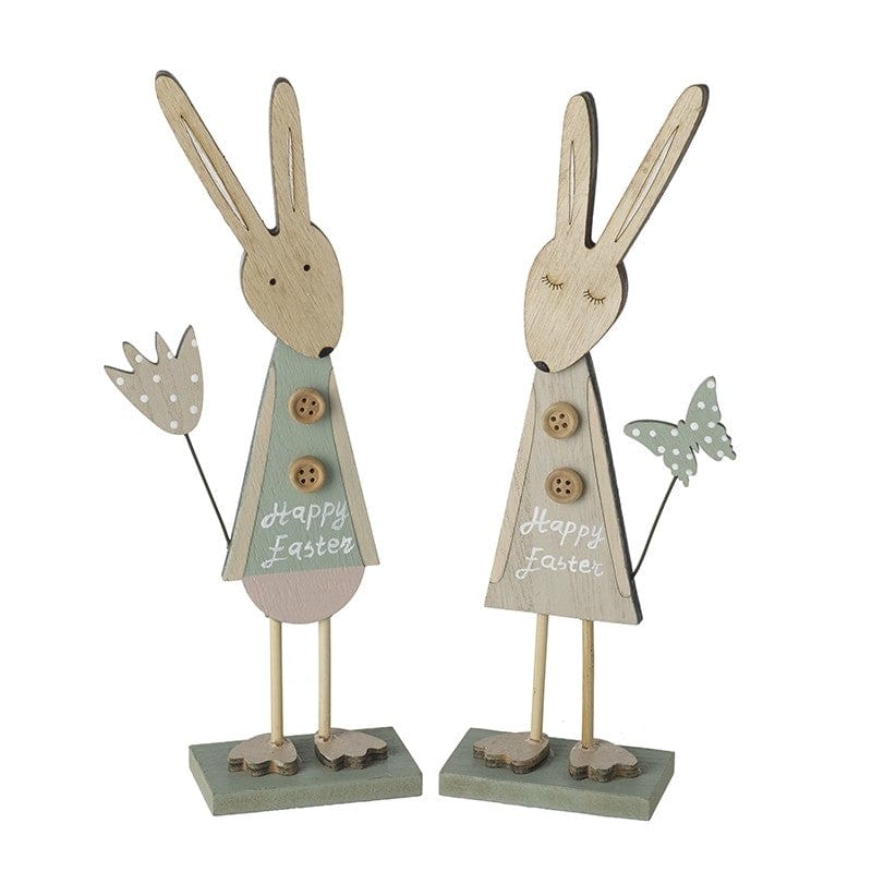 Heaven Sends Easter Decorations Set of 2 Happy Easter Wooden Rabbit Decorations