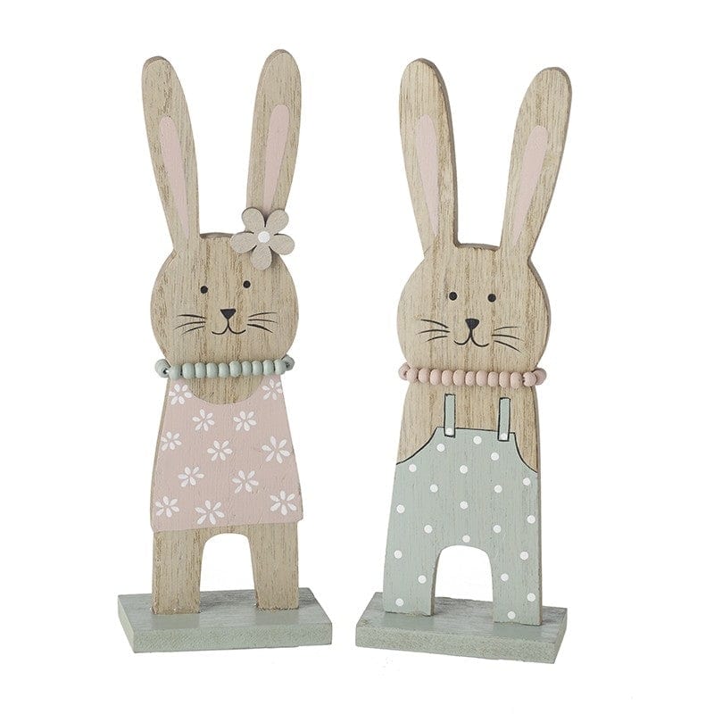 Heaven Sends Easter Decorations Set of 2 Wooden Pastel Rabbit Easter Decorations