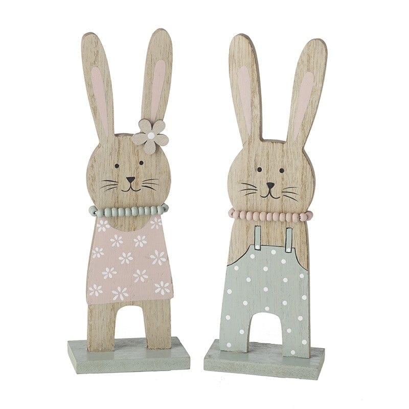 Heaven Sends Easter Decorations Set of 2 Wooden Pastel Rabbit Easter Decorations