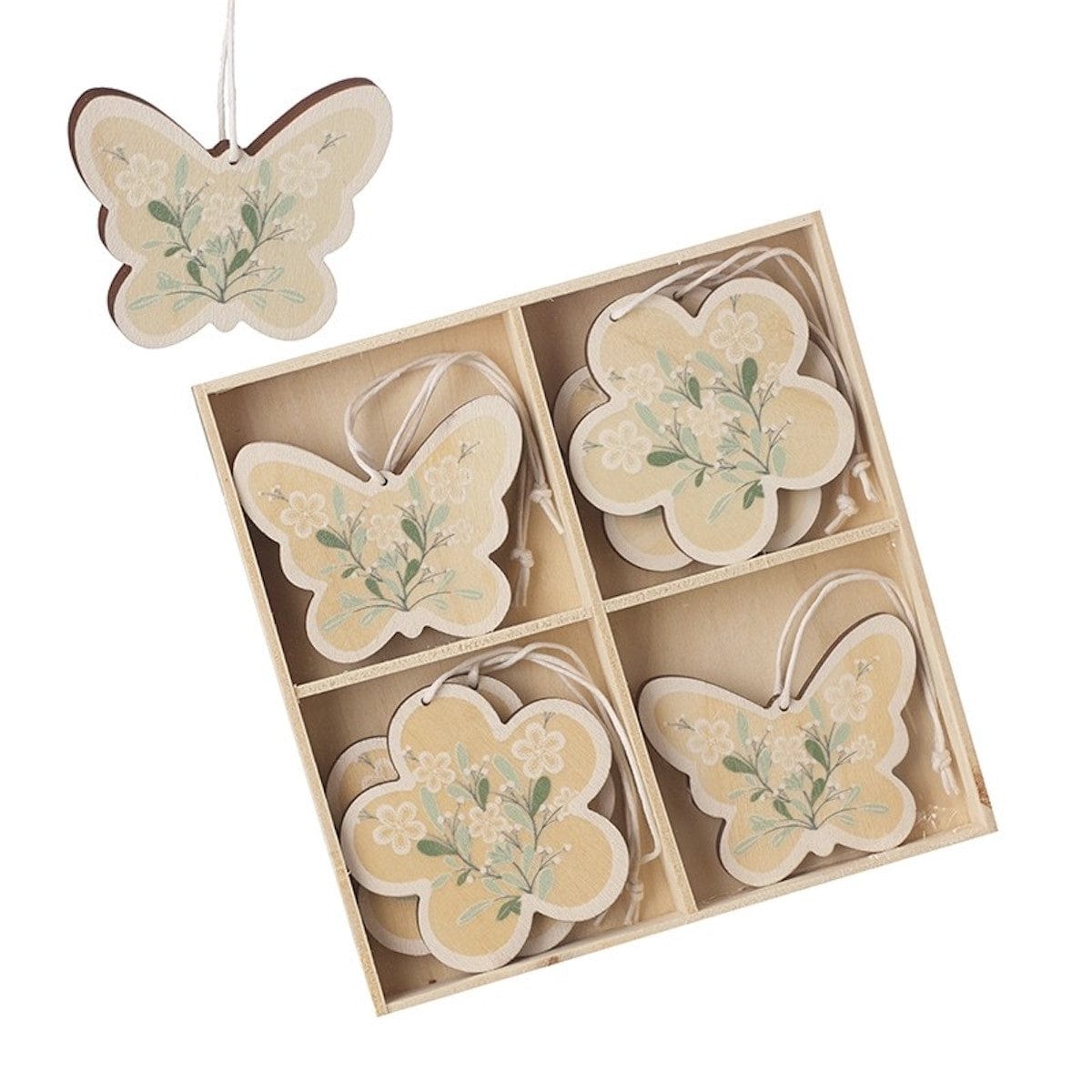 Heaven Sends Easter Decorations Set of 8 Floral Butterfly Wooden Easter Decorations