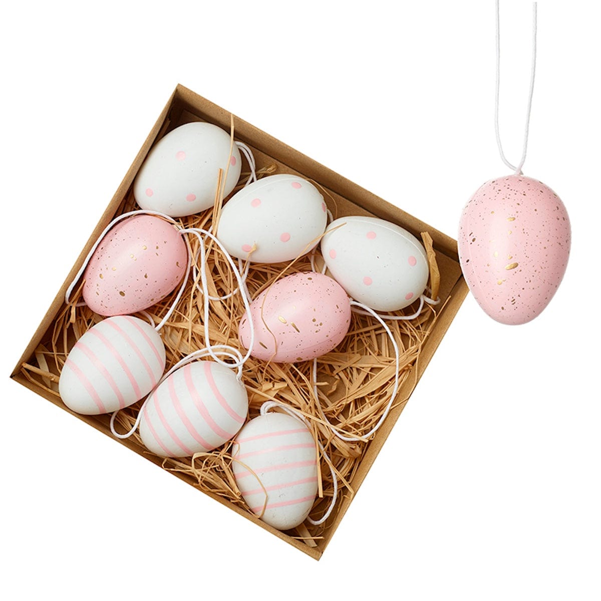 Heaven Sends Easter Decorations Set of 9 Pink and White Easter Egg Decorations