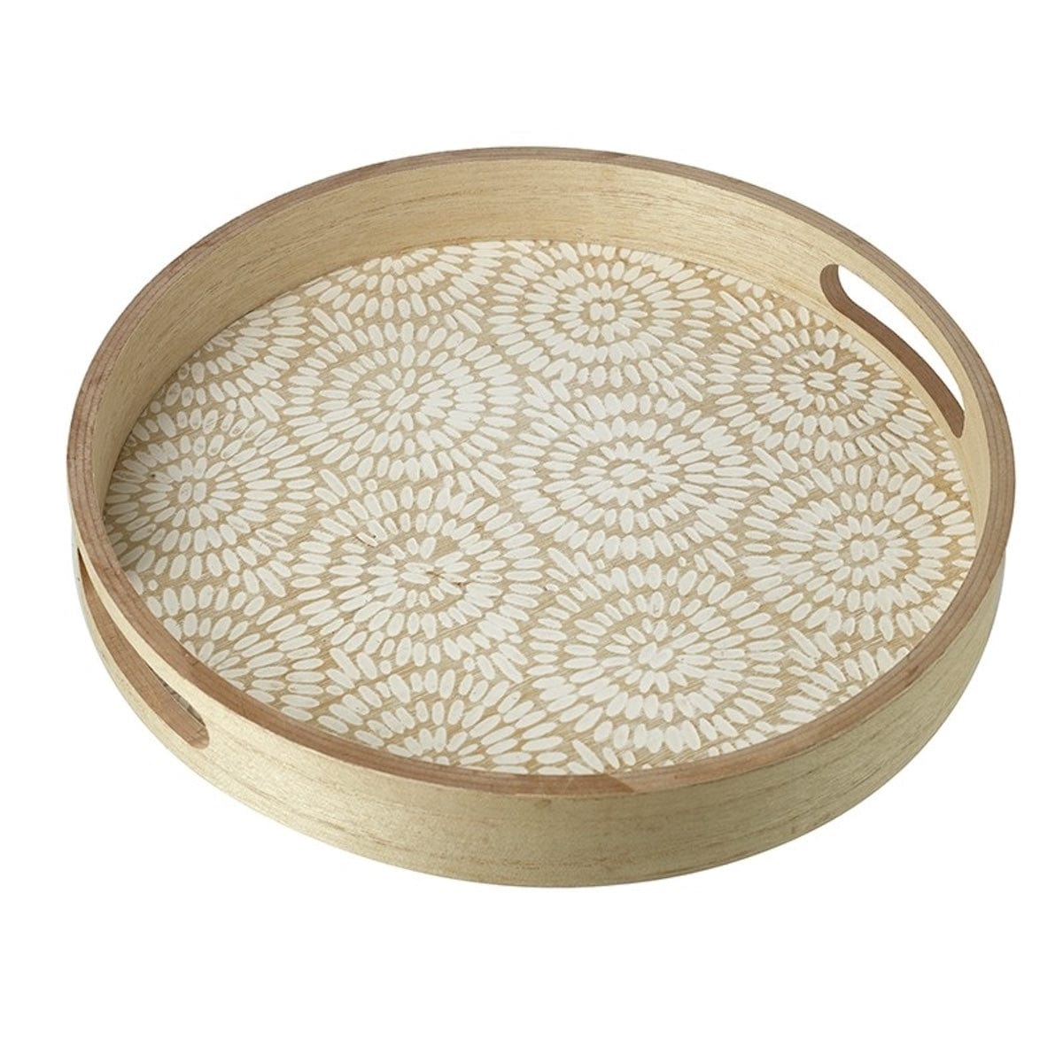 Heaven Sends Home accessories Wooden Circular Tray With White Mosaic Design