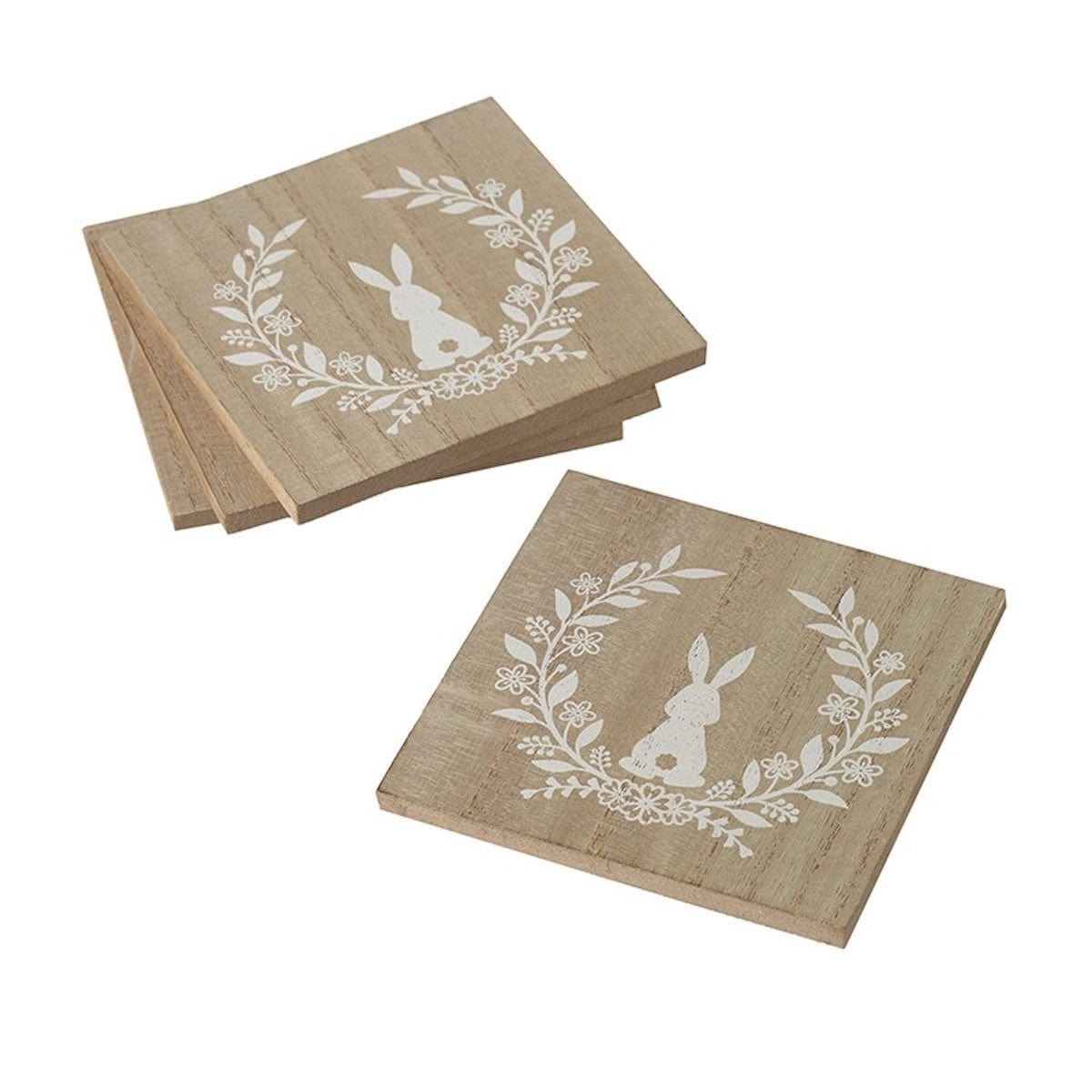 Heaven Sends Easter Decorations Wooden Easter Rabbit Set of Four Coasters