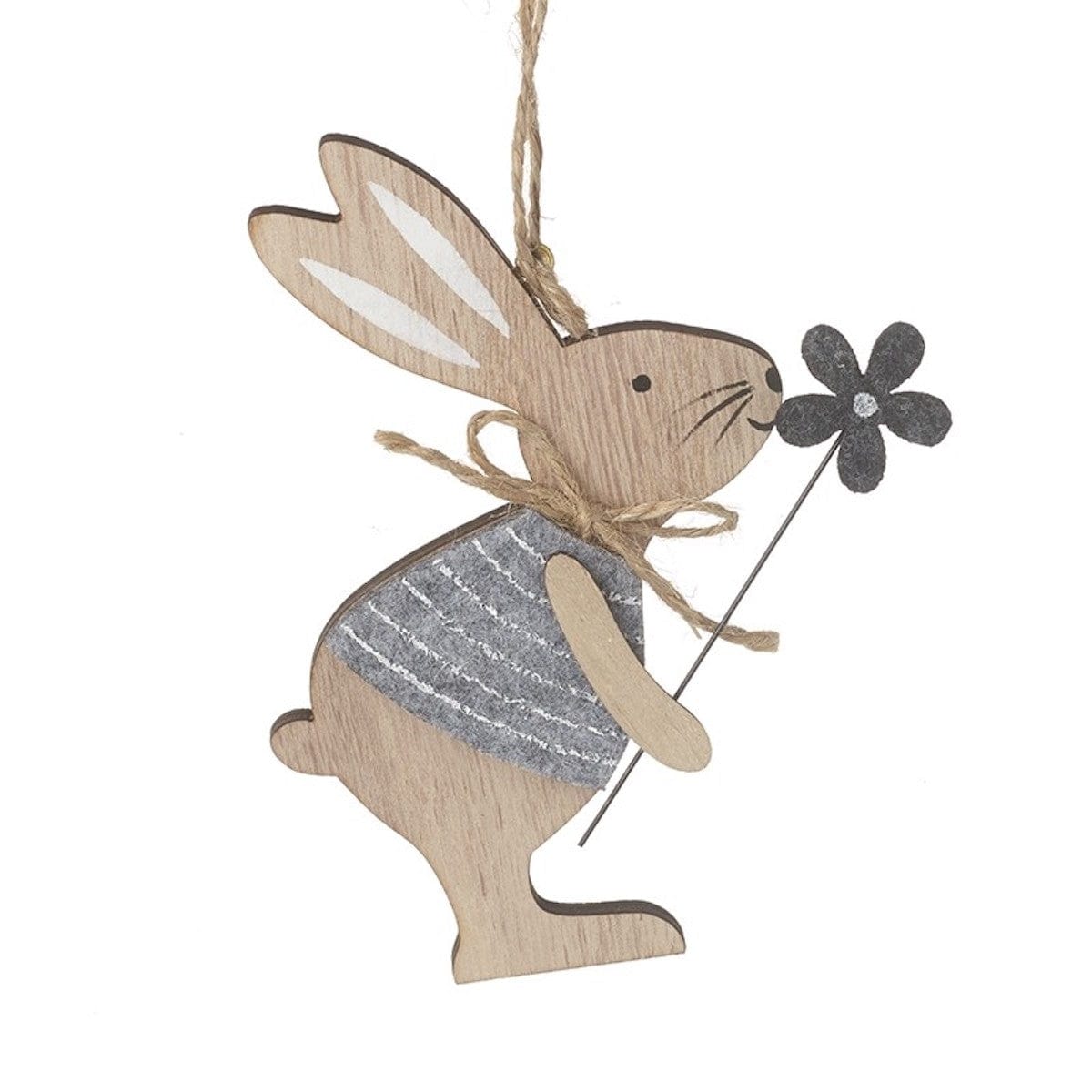 Heaven Sends Garden Accessories Wooden Rabbit with Flower Easter Decoration