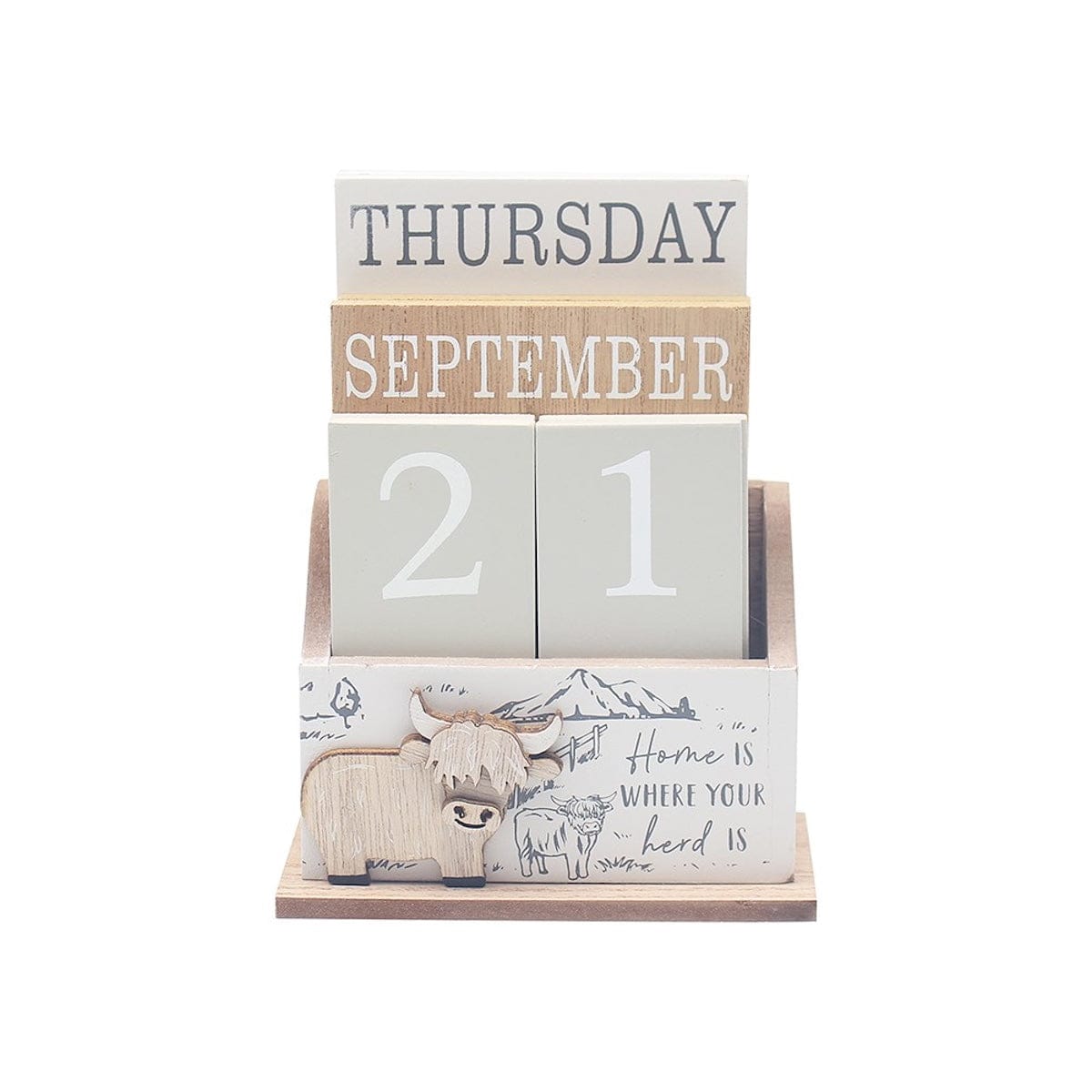 Joe Davies Calendars Highland Cow Design Wooden Perpetual Calendar