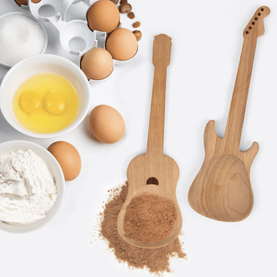 Kikkerland Kitchen Accessories Set of 2 Rockin' Guitar Shaped Wooden Spoons