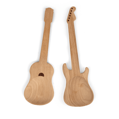 Kikkerland Kitchen Accessories Set of 2 Rockin' Guitar Shaped Wooden Spoons