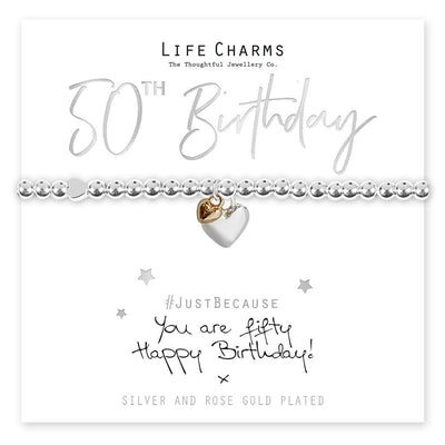 Life Charms Novelty Gifts 50th Birthday Heart Design Bracelet