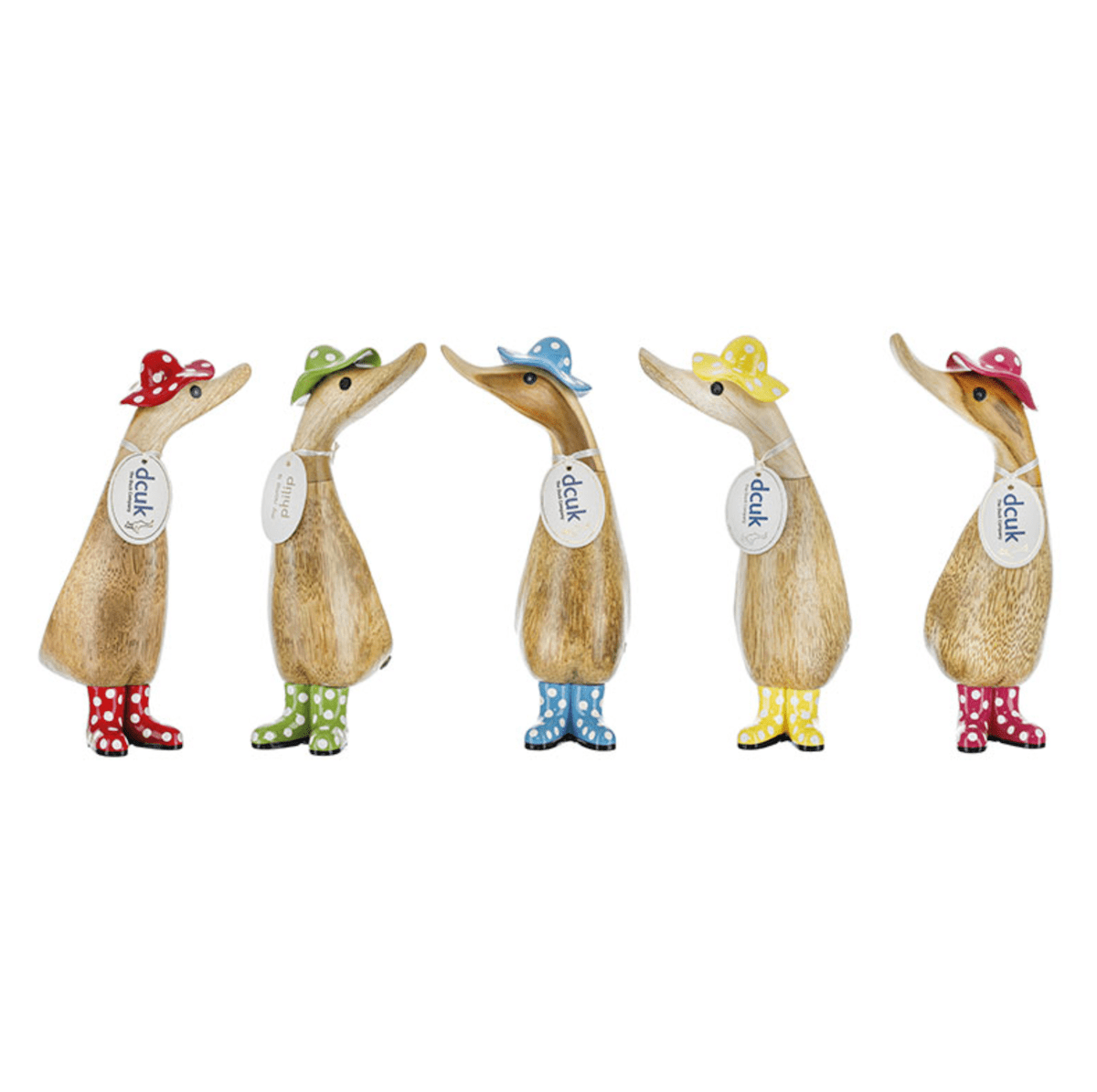 Mollie and Fred Gifts Ornaments Spotty Hat and Wellies Wooden Ducklings - Choice of Colour