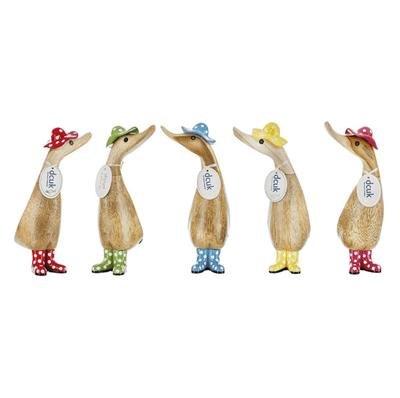 Mollie and Fred Gifts Ornaments Spotty Hat and Wellies Wooden Ducklings - Choice of Colour