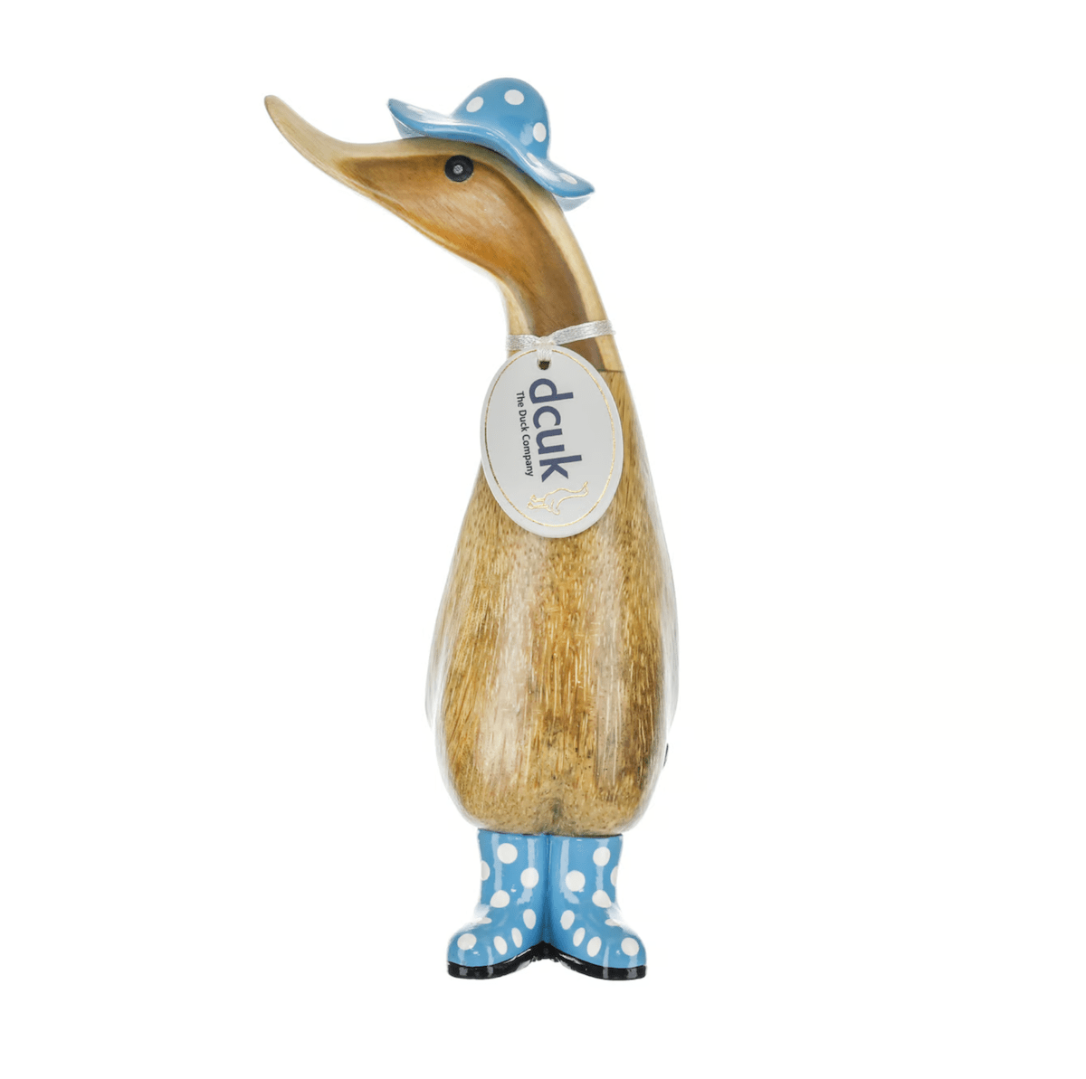 Mollie and Fred Gifts Ornaments Blue Spotty Hat and Wellies Wooden Ducklings - Choice of Colour