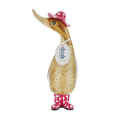 Mollie and Fred Gifts Ornaments Pink Spotty Hat and Wellies Wooden Ducklings - Choice of Colour