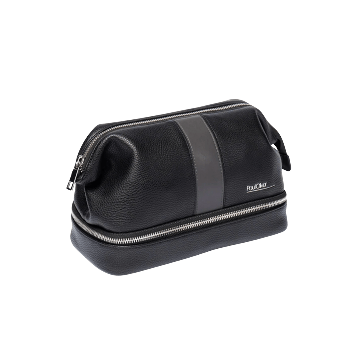 Paul Oliver Wash & Make Up Bags Black with Graphite stripe 2 Men's Wash Bags - Choice of Design