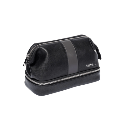 Paul Oliver Wash & Make Up Bags Black with Graphite stripe 2 Men's Wash Bags - Choice of Design