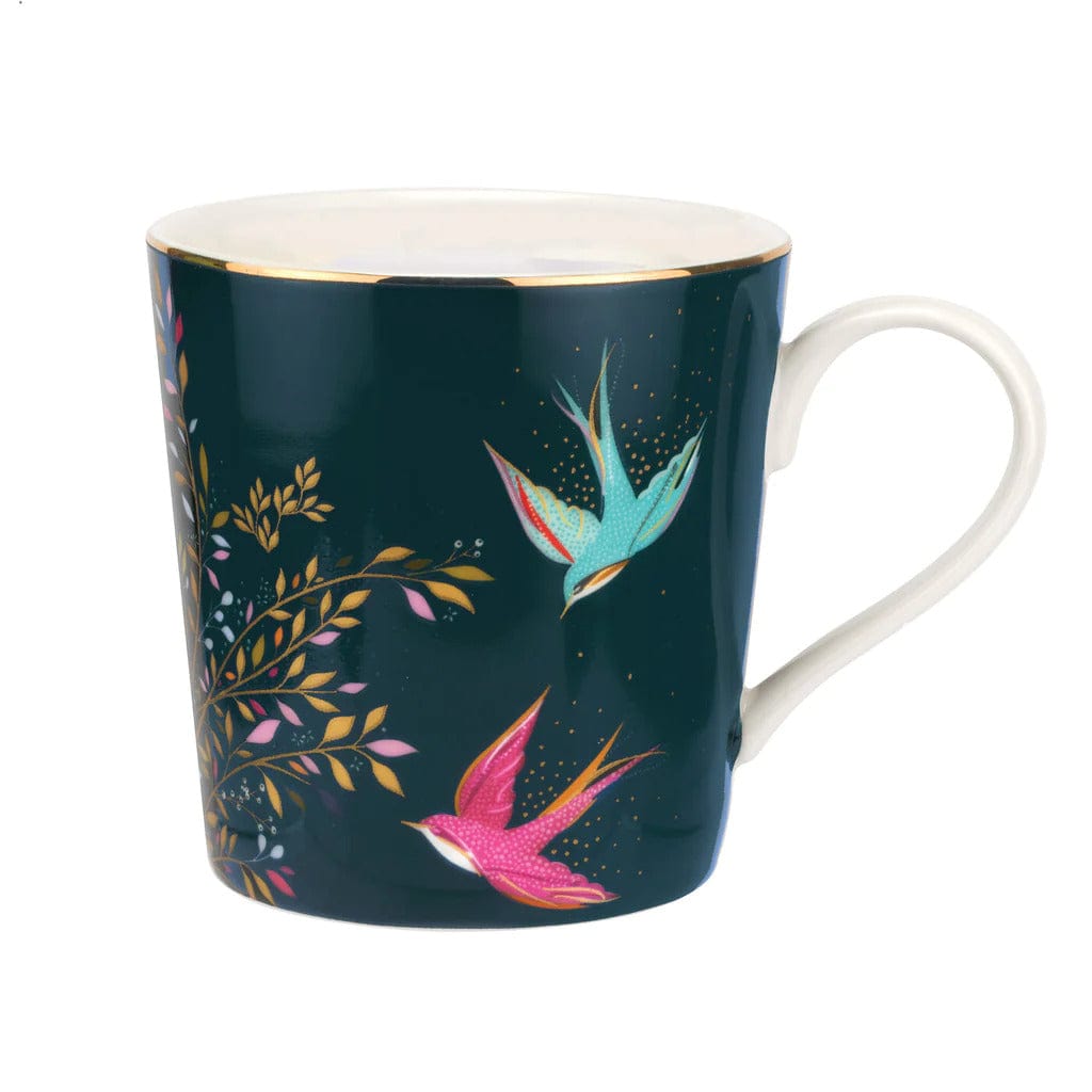Sara Miller Mugs & Drinkware Dark Green Chelsea Bird Porcelain Mug in Gift Box
