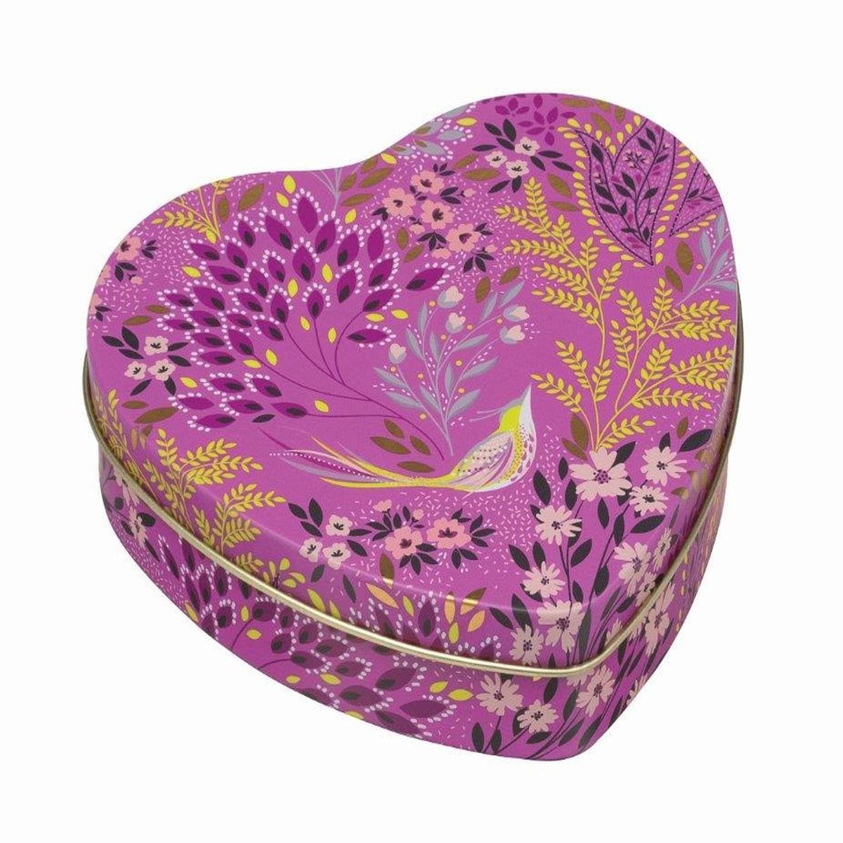 Sara Miller Storage Tin Garden Bird Design Love Heart Shaped Tin