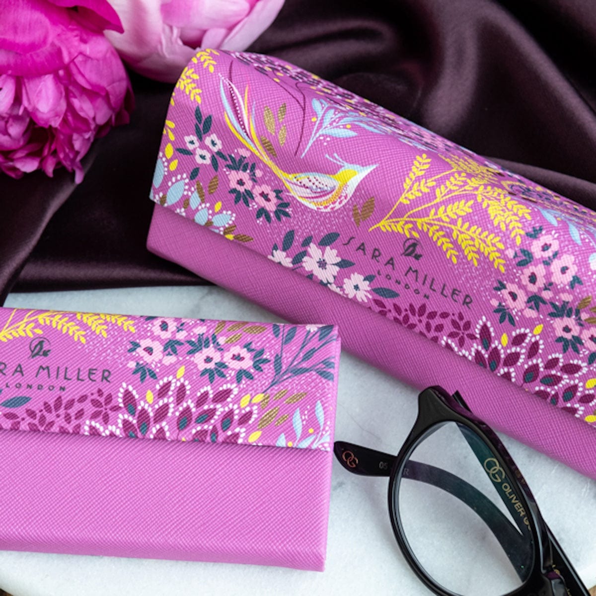 Sara Miller Glasses Case Purple Floral Design Foldable Glasses Case