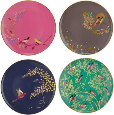 Set of 4 Fine China Chelsea Bird Cake Plates