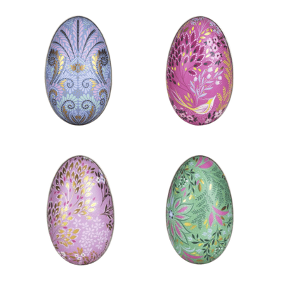 Sara Miller Easter Decorations Set of 4 Floral Large Easter Egg Shaped Tins