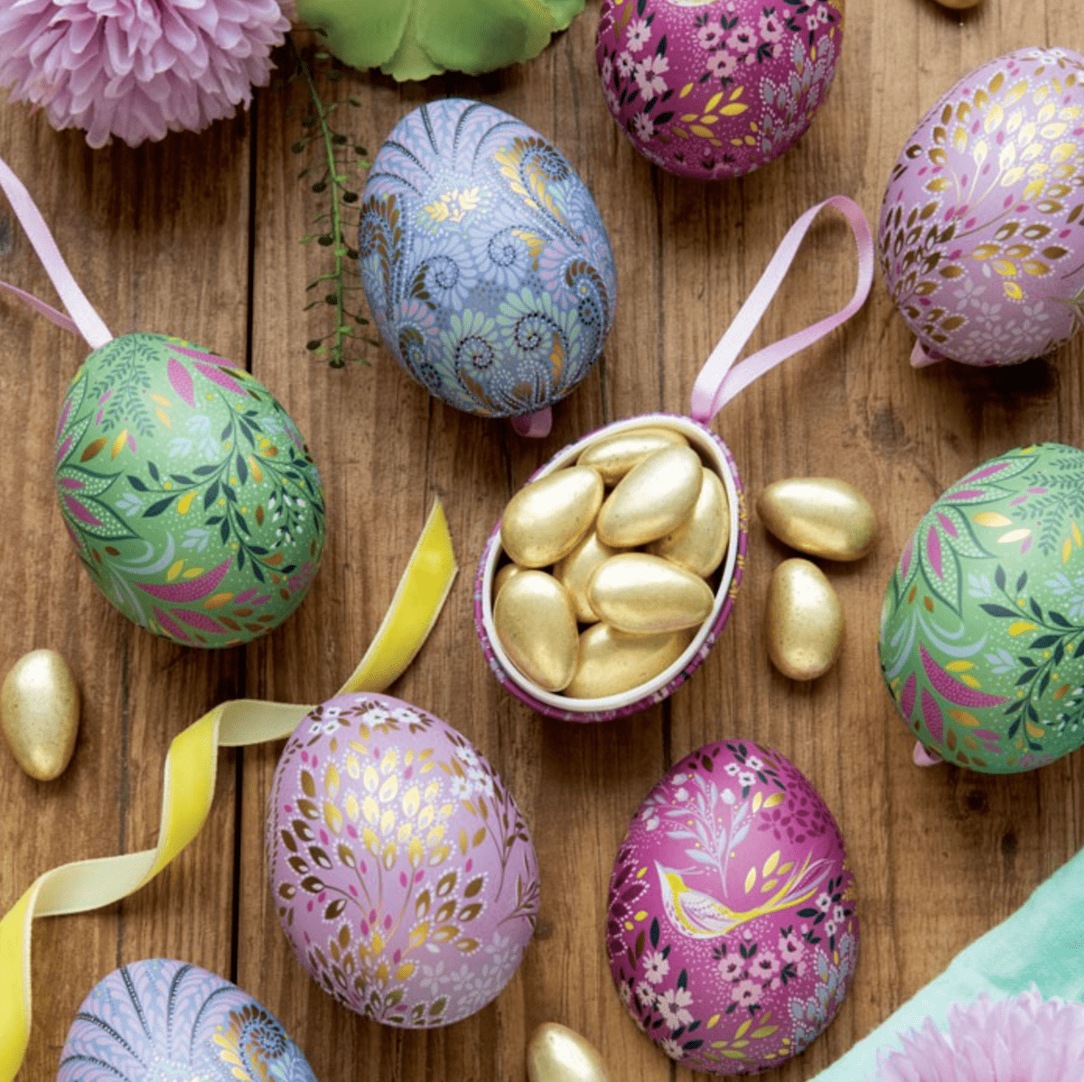 Sara Miller Easter Decorations Set of 4 Floral Tin Easter Egg Decorations
