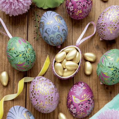 Sara Miller Easter Decorations Set of 4 Floral Tin Easter Egg Decorations