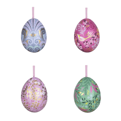 Sara Miller Easter Decorations Set of 4 Floral Tin Easter Egg Decorations