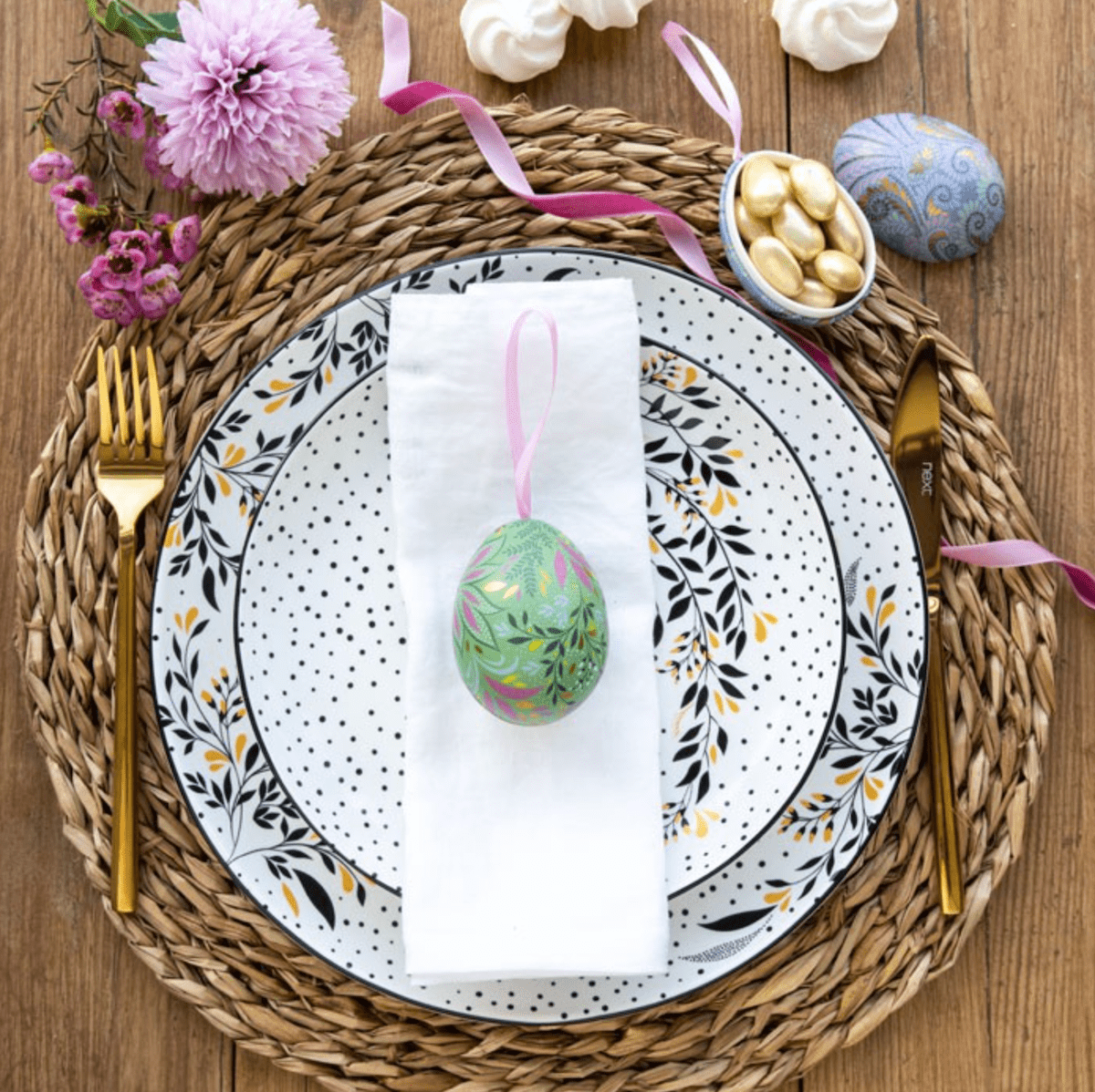Sara Miller Easter Decorations Set of 4 Floral Tin Easter Egg Decorations