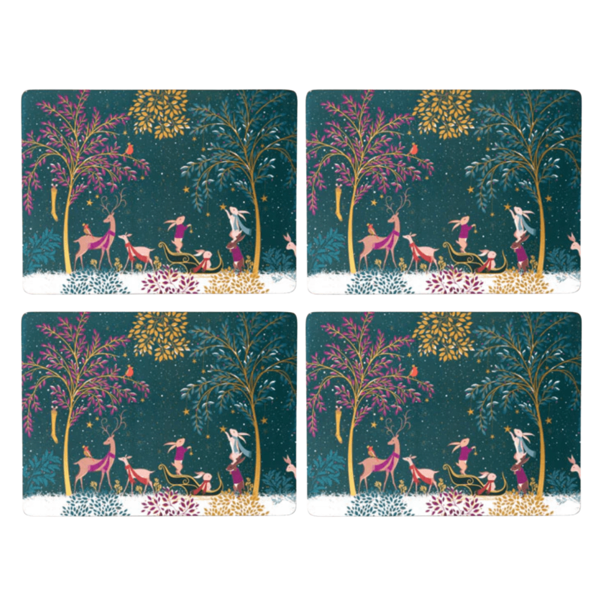 Sara Miller Dining Table Accessories Set of 4 Woodland Tales Christmas Placemats