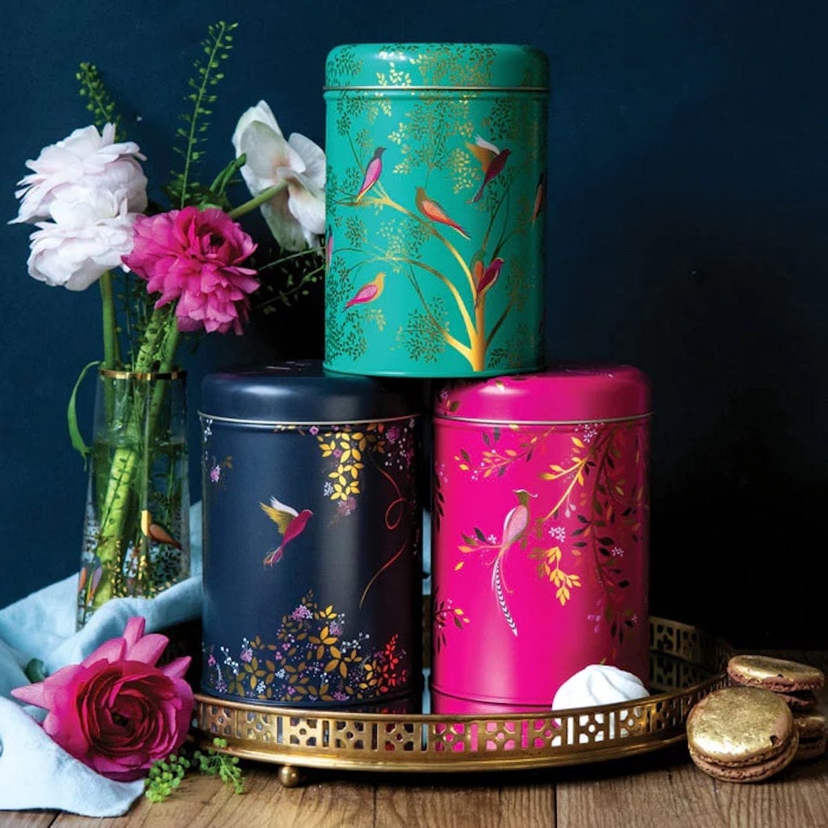 Sara Miller Storage Tins Set of Three Chelsea Bird Storage Caddies