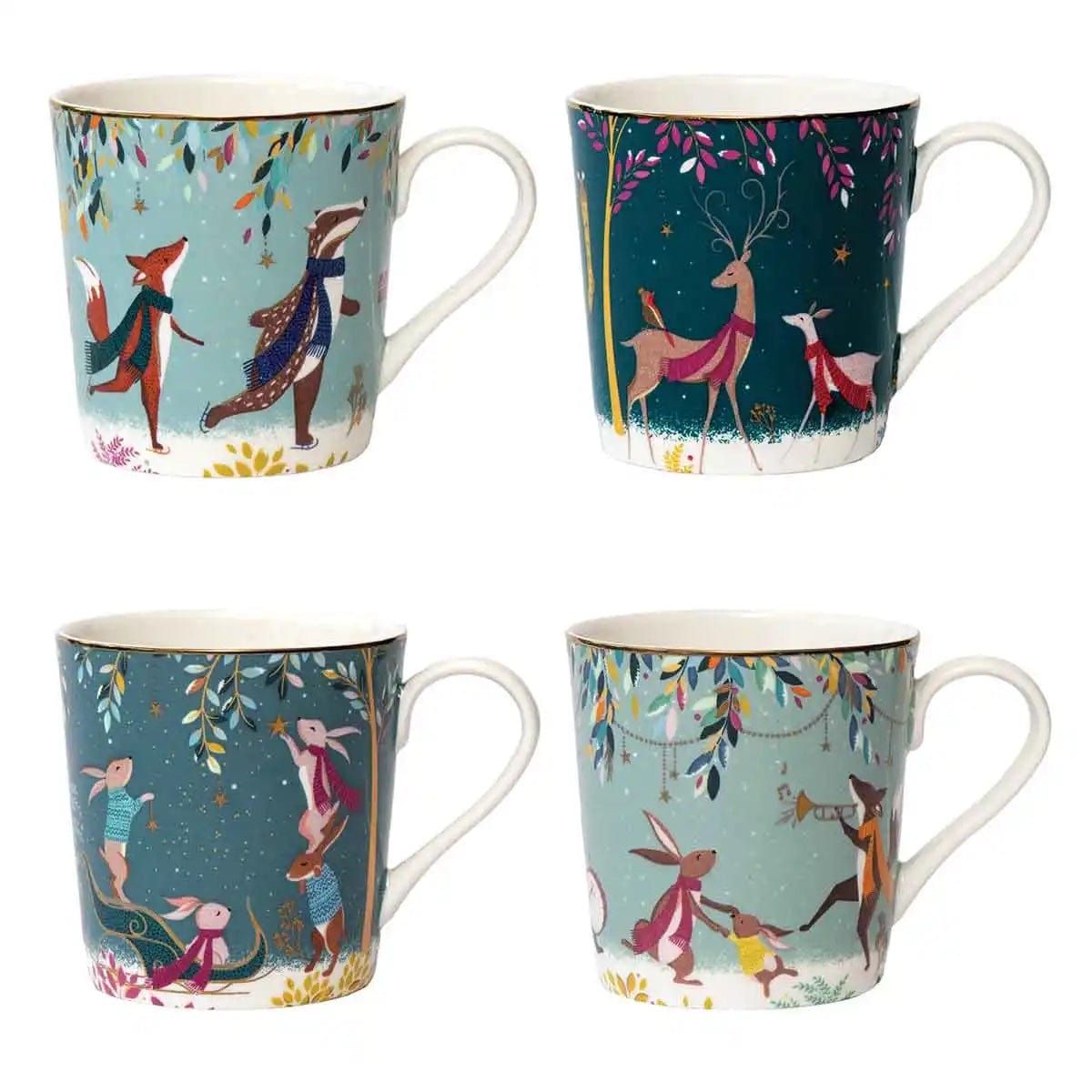 Sara Miller Mugs & Drinkware Woodland Tales Design Set of 4 Assorted Fine China Mugs