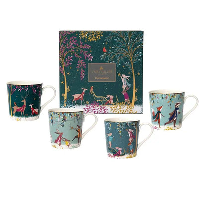 Sara Miller Mugs & Drinkware Woodland Tales Design Set of 4 Assorted Fine China Mugs
