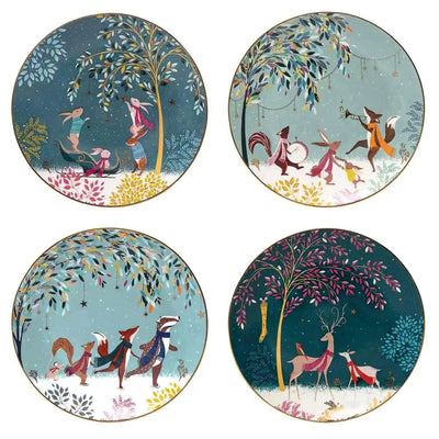 Sara Miller Kitchen Accessories Woodland Tales Design Set of 4 Cake Plates