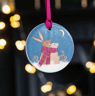 Sara Miller Christmas Decorations Woodland Tales Set of 3 Porcelain Christmas Tree Decorations