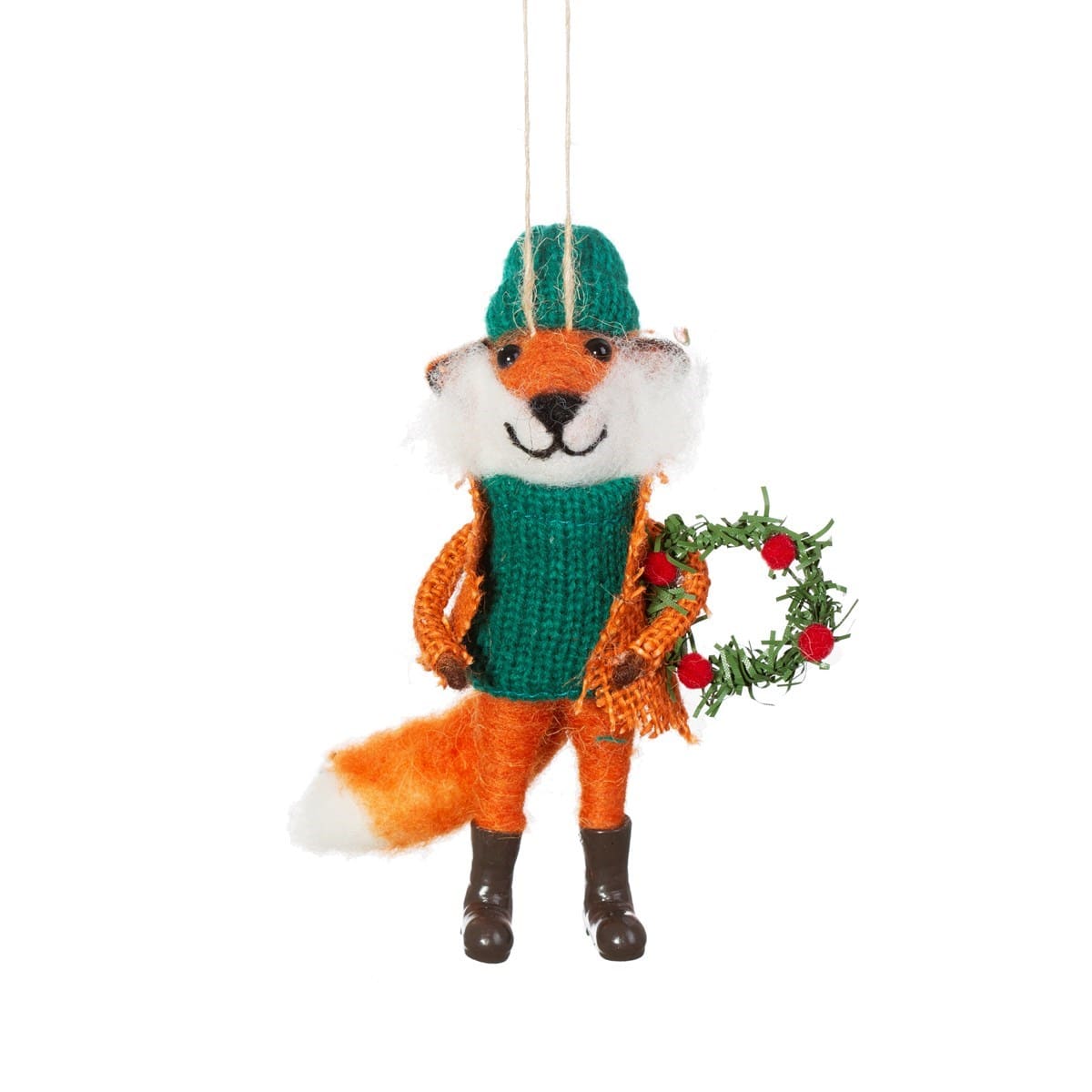 Sass & Belle Christmas Christmas Decorations Felt Fox in Wellies with Wreath Christmas Decoration