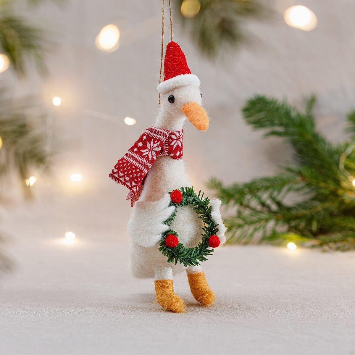 Sass & Belle Christmas Christmas Decorations Felt Goose with Wreath Christmas Tree Decoration