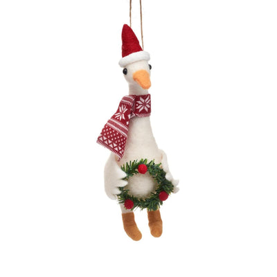 Sass & Belle Christmas Christmas Decorations Felt Goose with Wreath Christmas Tree Decoration