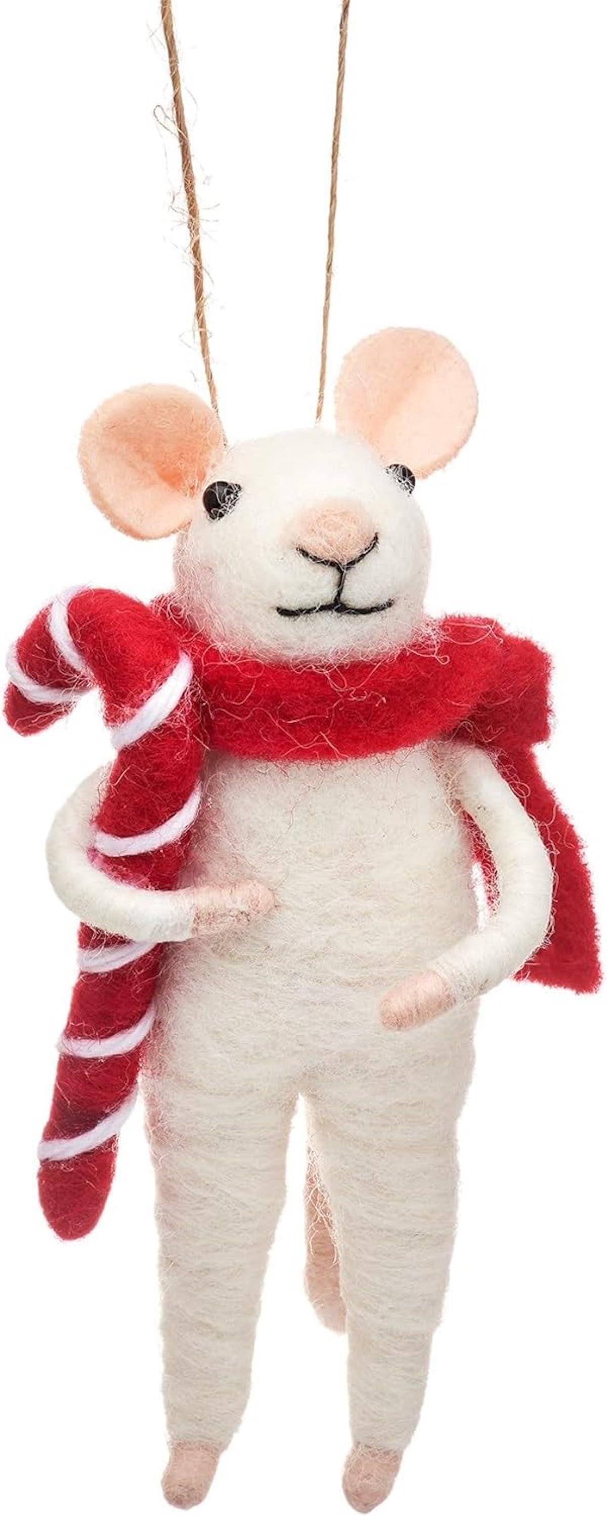 Felt Mouse with Candy Cane Christmas Tree Decoration