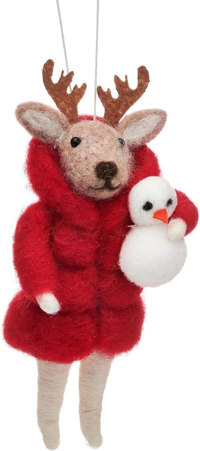 Sass & Belle Christmas Christmas Decorations Felt Reindeer with Snowman Christmas Tree Decoration