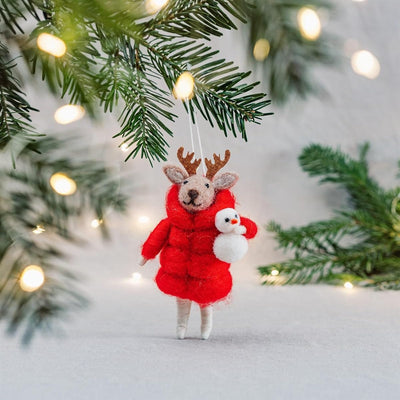 Sass & Belle Christmas Christmas Decorations Felt Reindeer with Snowman Christmas Tree Decoration