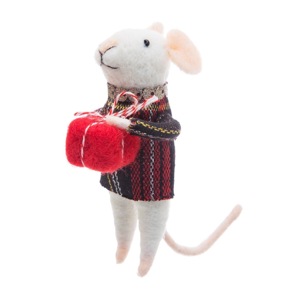 Sass & Belle Christmas Christmas Decorations Felt Tartan Mouse with Gift Christmas Tree Decoration